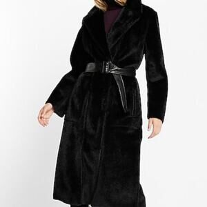 Express Belted Faux Fur Trench Coat in Size Small.